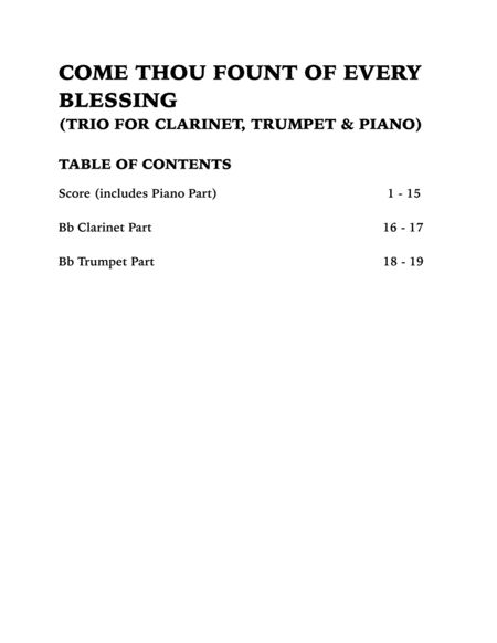 Come Thou Fount of Every Blessing (Trio for Clarinet, Trumpet and Piano) image number null