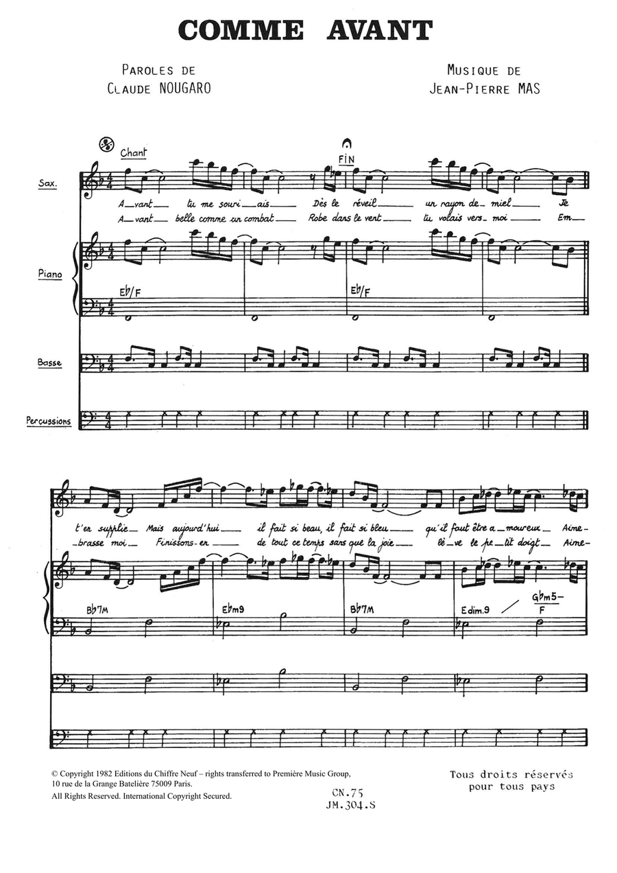 Comme Avant Comme Avant Piano, Vocal scores gallery preview page 1