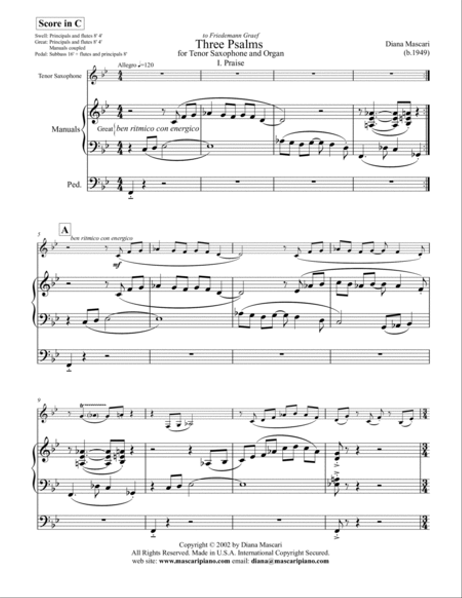 Three Psalms for Tenor Saxophone and Organ Woodwind Duet scores gallery preview page 2