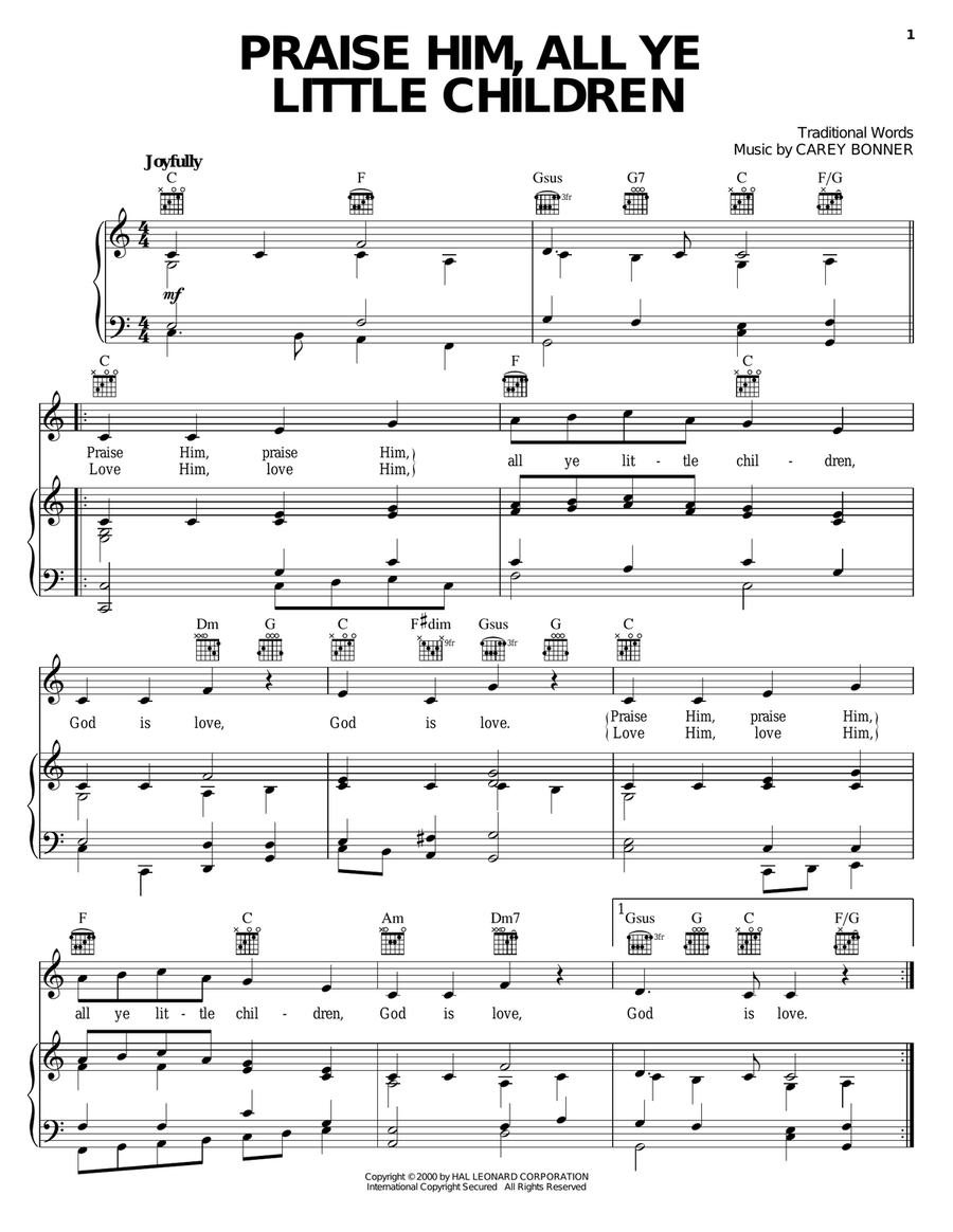 Praise Him, All Ye Little Children Piano, Vocal, Guitar scores gallery preview page 1