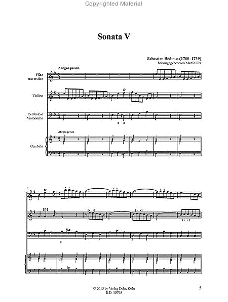 Sonata V für Flöte, Violine und Basso continuo e-Moll (aus: Musicalische Divertissements, Teil II)