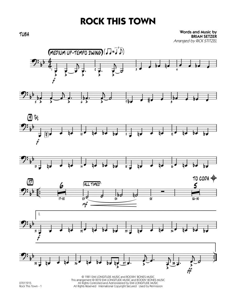 Rock This Town - Tuba Rock This Town - Tuba Jazz Ensemble scores gallery preview page 1