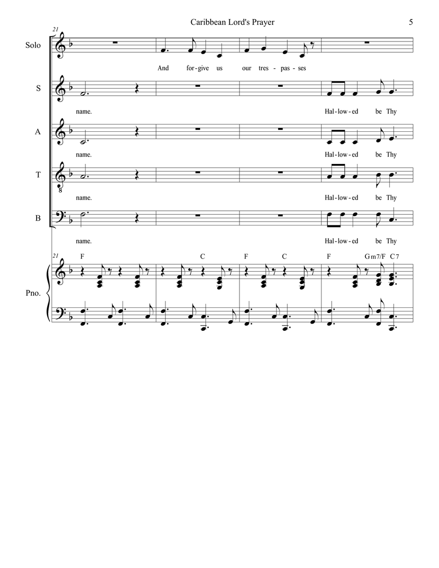 Caribbean Lord's Prayer (for Solo & SATB) 4-Part scores gallery preview page 6