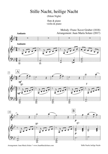 Stille Nacht, heilige Nacht (Silent Night) [piano and any melodic instrumen]