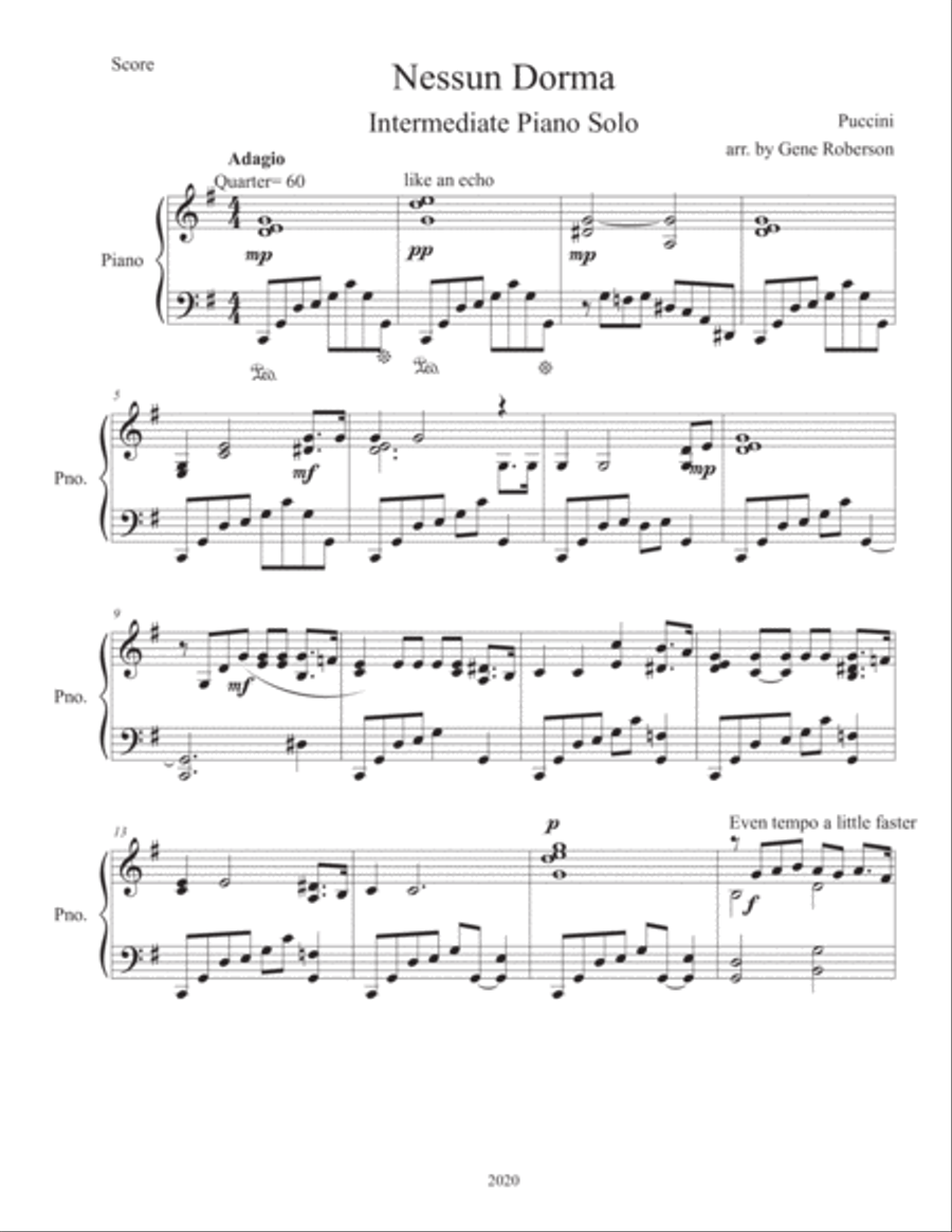 Nessun Dorma Piano Solo (Int Advanced) Piano Solo scores gallery preview page 2