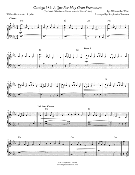Cantiga 384: A Que Por Muy Gran Fremosura (Harp Solo) Harp - Digital Sheet Music