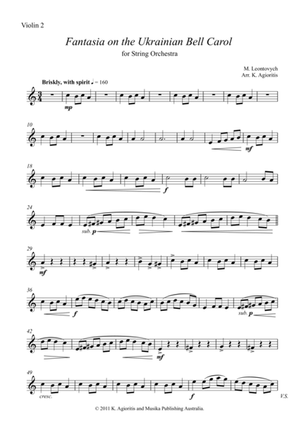 Fantasia on the Ukrainian Bell Carol - for String Orchestra - Set of Parts image number null