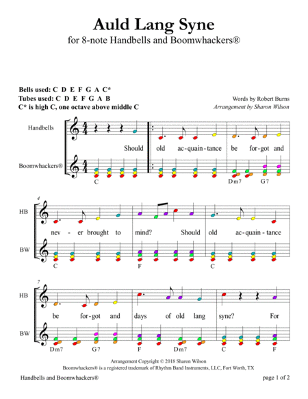 Auld Lang Syne for 8-note Bells and Boomwhackers (with Color Coded Notes) image number null