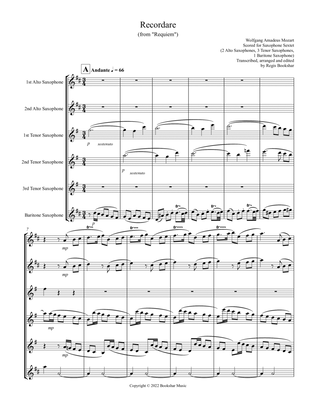 Book cover for Recordare (from "Requiem") (F) (Saxophone Sextet - 2 Alto, 3 Ten, 1 Bari)
