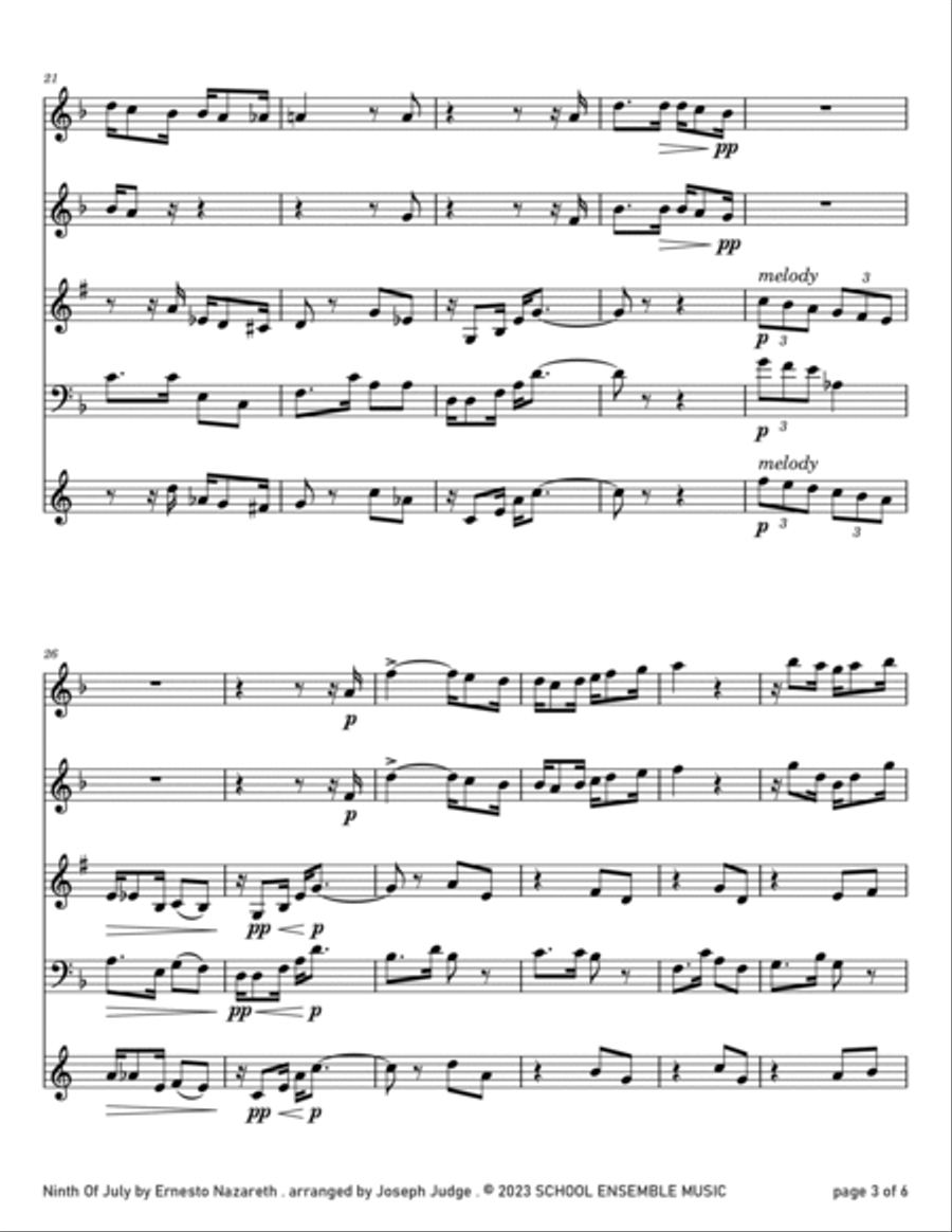 Ninth of July by Nazareth for Woodwind Quartet in Schools Woodwind Quartet scores gallery preview page 3