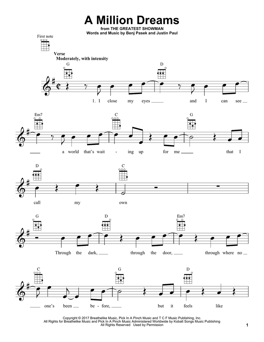 A Million Dreams (from The Greatest Showman) Ukulele scores gallery preview page 1