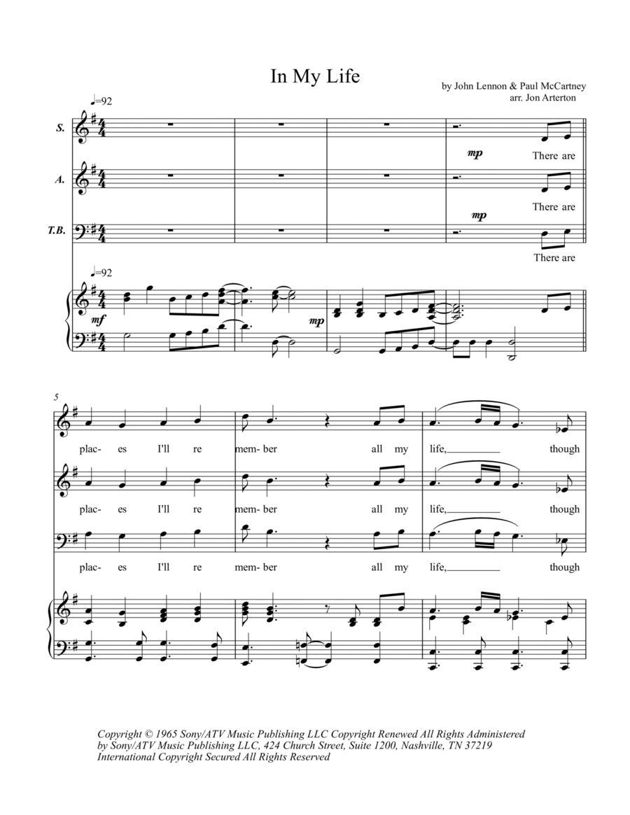 In My Life 3-Part scores gallery preview page 1