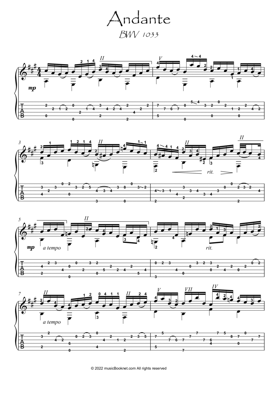 Bach for Guitar Andante BWV 1033 guitar solo image number null