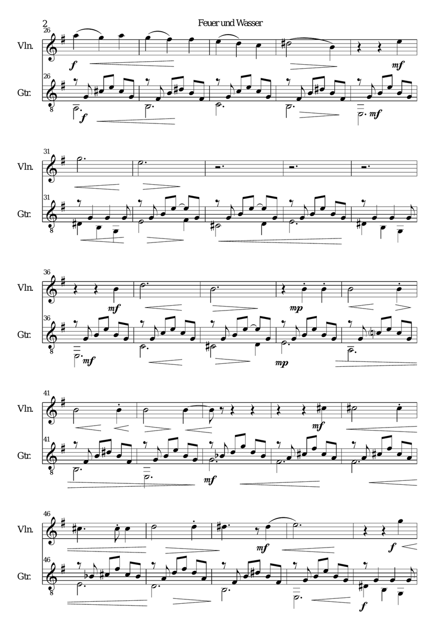Feuer und Wasser (Fire and Water) for violin and guitar String Duet scores gallery preview page 2