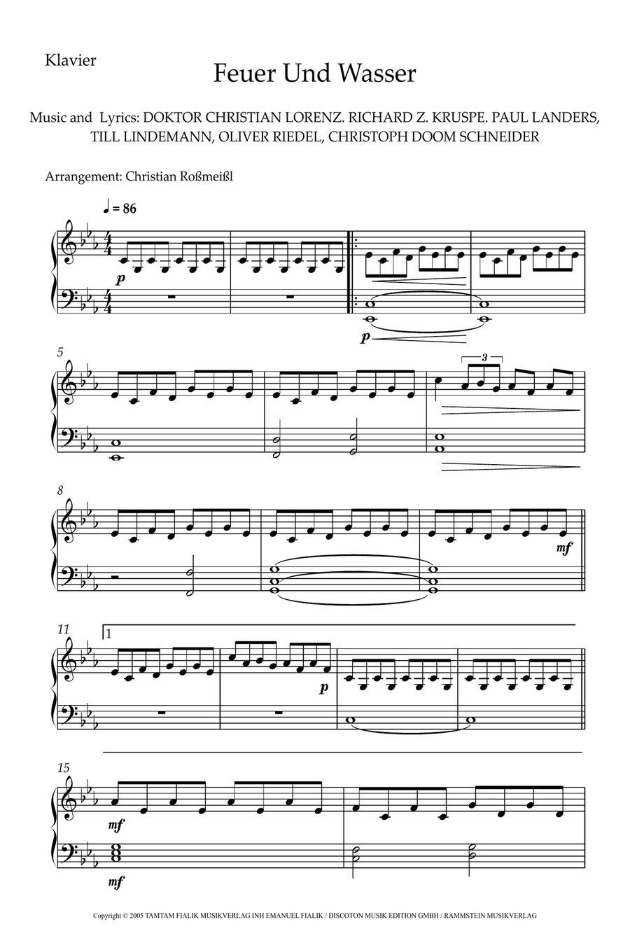 Feuer Und Wasser Piano Solo scores gallery preview page 2