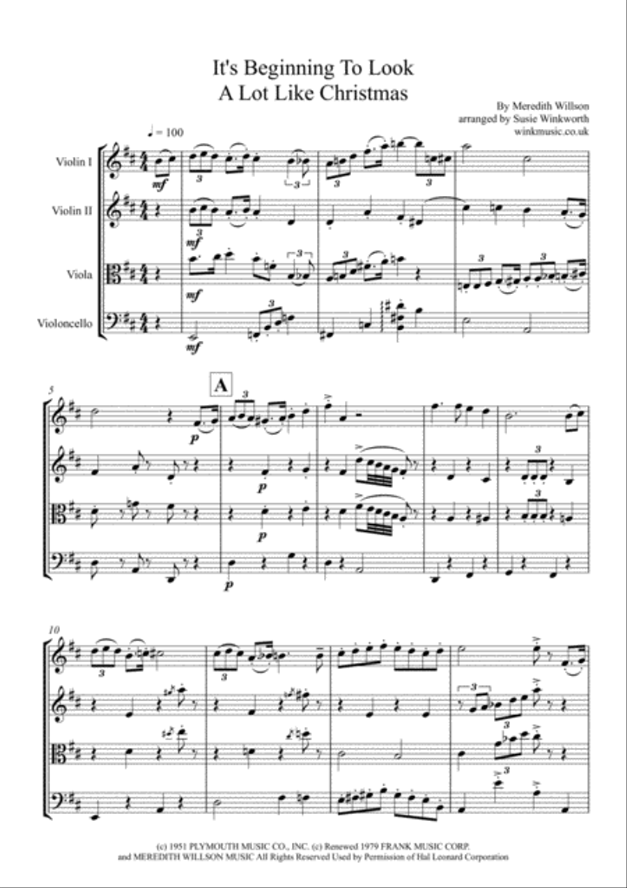 It's Beginning To Look Like Christmas String Quartet scores gallery preview page 1