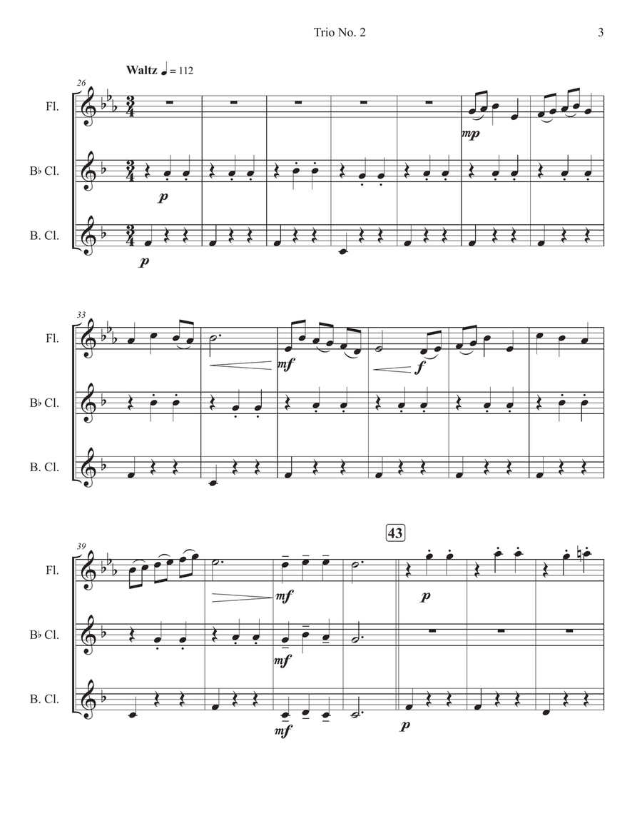 Trio No. 2 for Flute, Clarinet, and Bass Clarinet Woodwind Trio scores gallery preview page 3