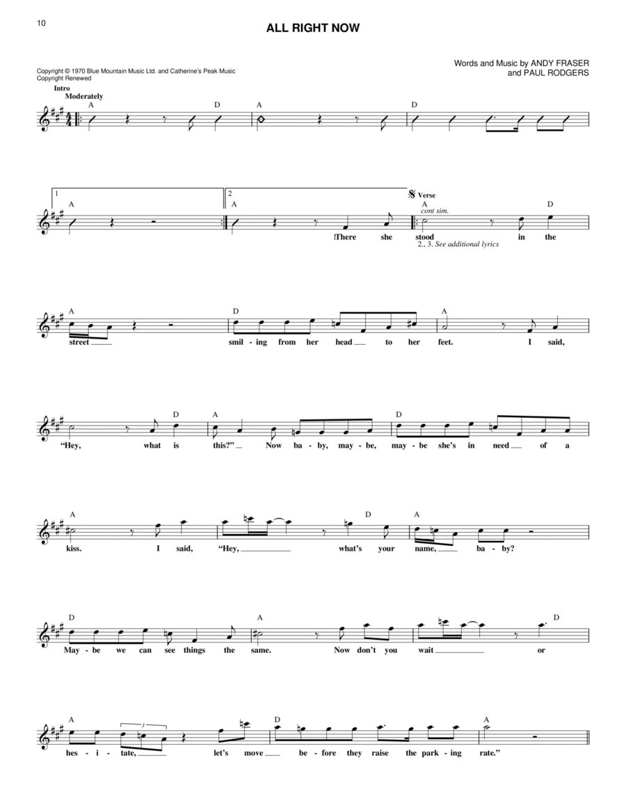 All Right Now Piano scores gallery preview page 1