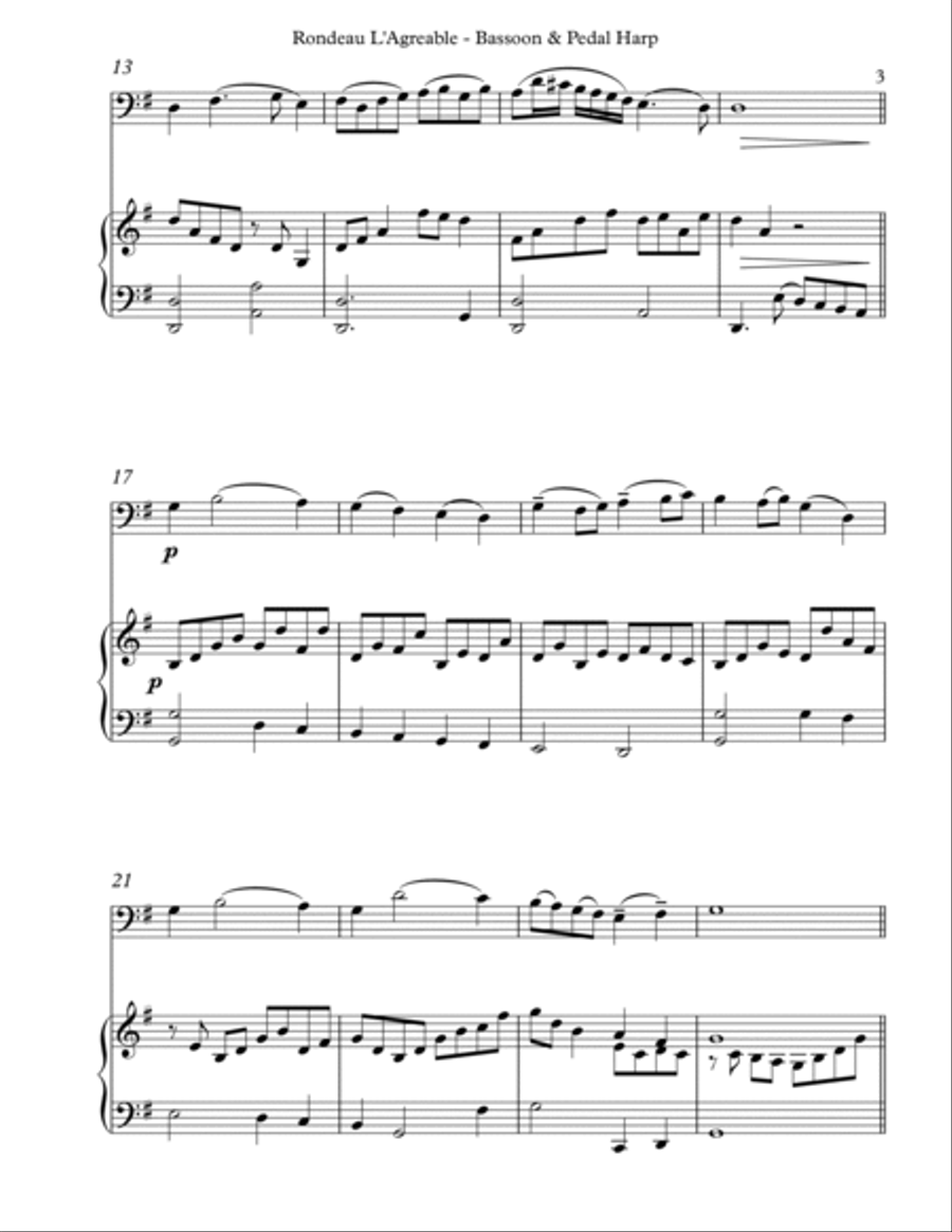 Rondeau L’Agreable, Duet for Bassoon & Pedal Harp Bassoon scores gallery preview page 3