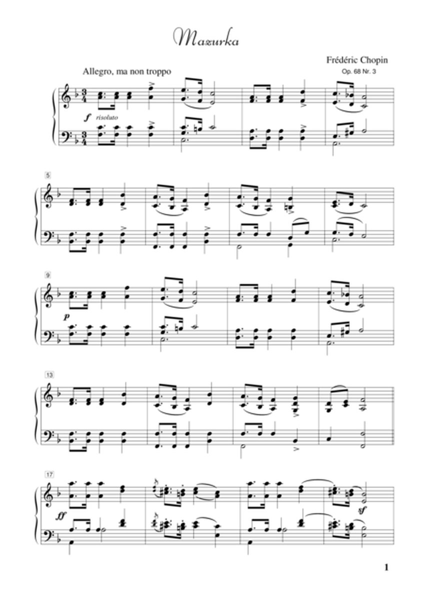 Mazurka in F major, Op. 68 no. 3 for Piano