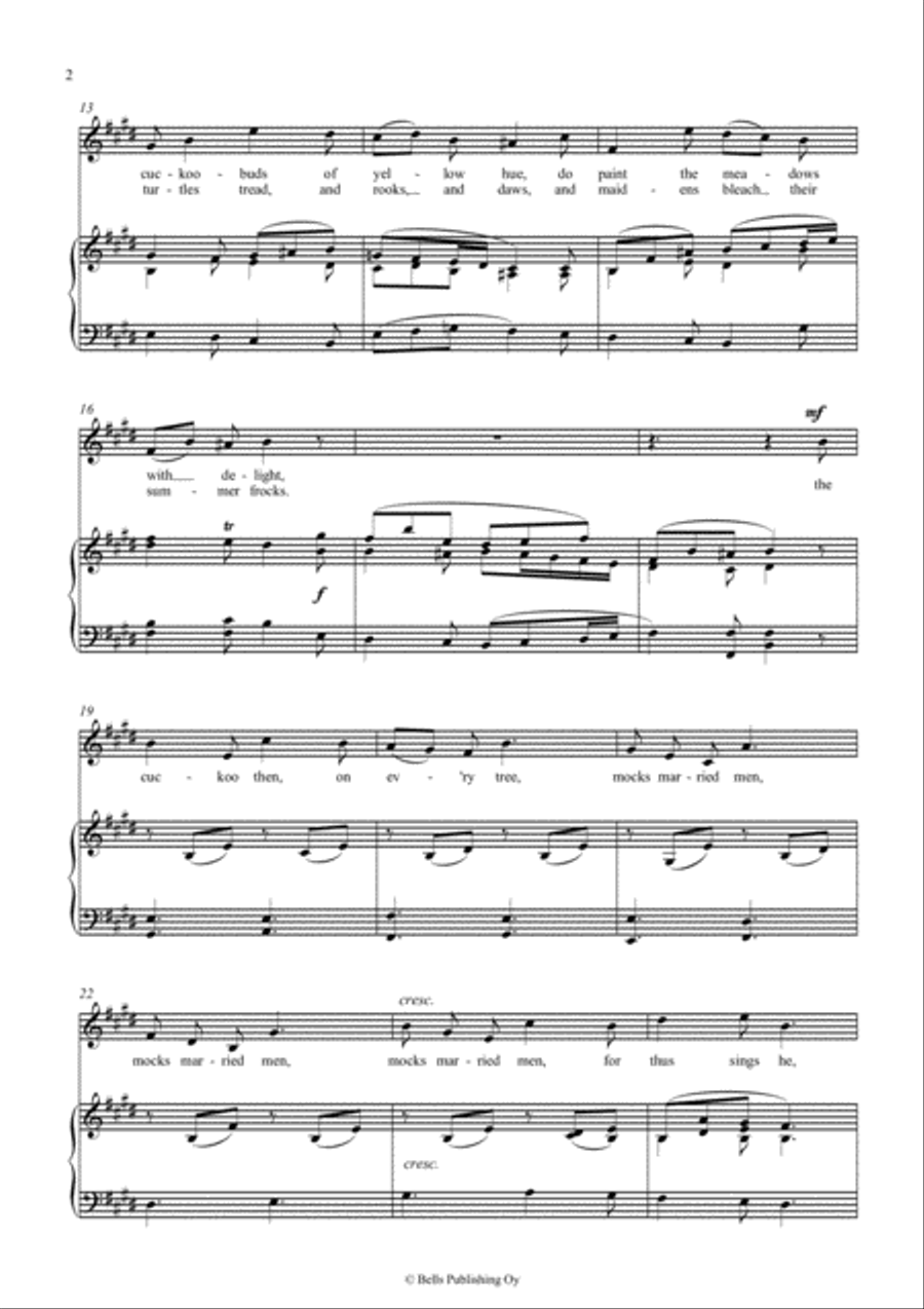 When Daisies Pied (Original key. E Major) Voice Solo scores gallery preview page 2