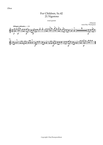 Bartók: For Children, Sz.42 21.Vigoroso - wind quintet image number null