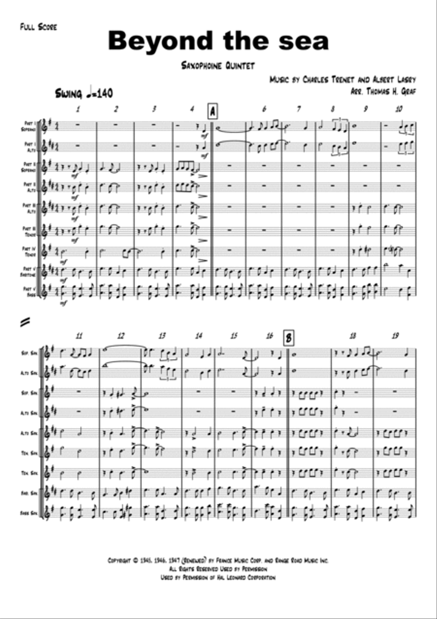 Beyond The Sea Saxophone Quintet scores gallery preview page 2