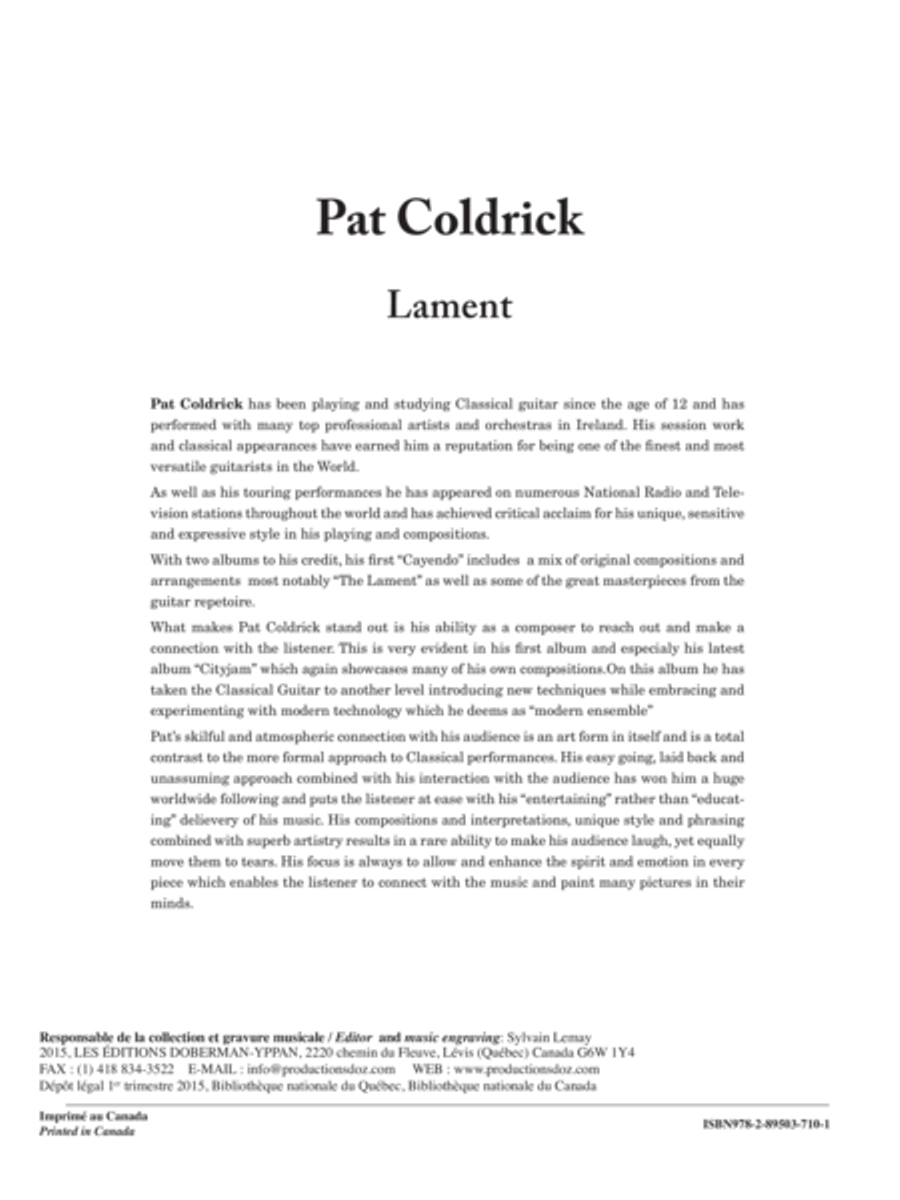 Lament Lament Classical Guitar scores gallery preview page 1