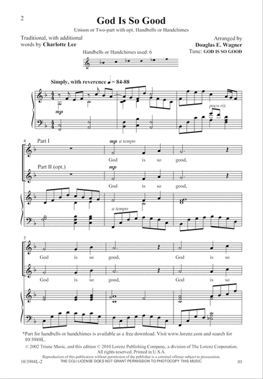 God Is So Good Unison Choir scores gallery preview page 2