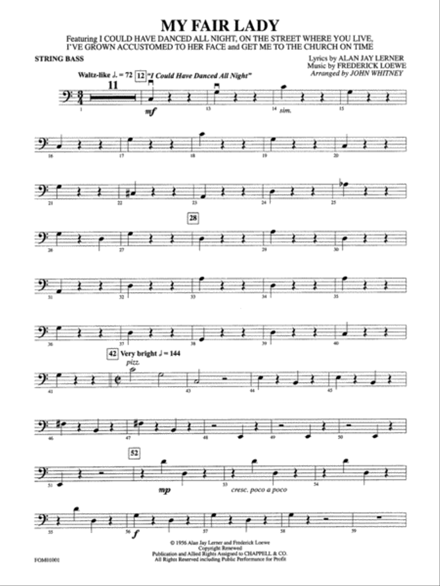 My Fair Lady (Medley): String Bass Full Orchestra scores gallery preview page 1