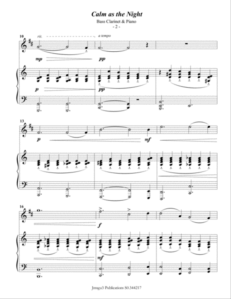 Bohm: Calm as the Night for Bass Clarinet & Piano Bass Clarinet scores gallery preview page 2