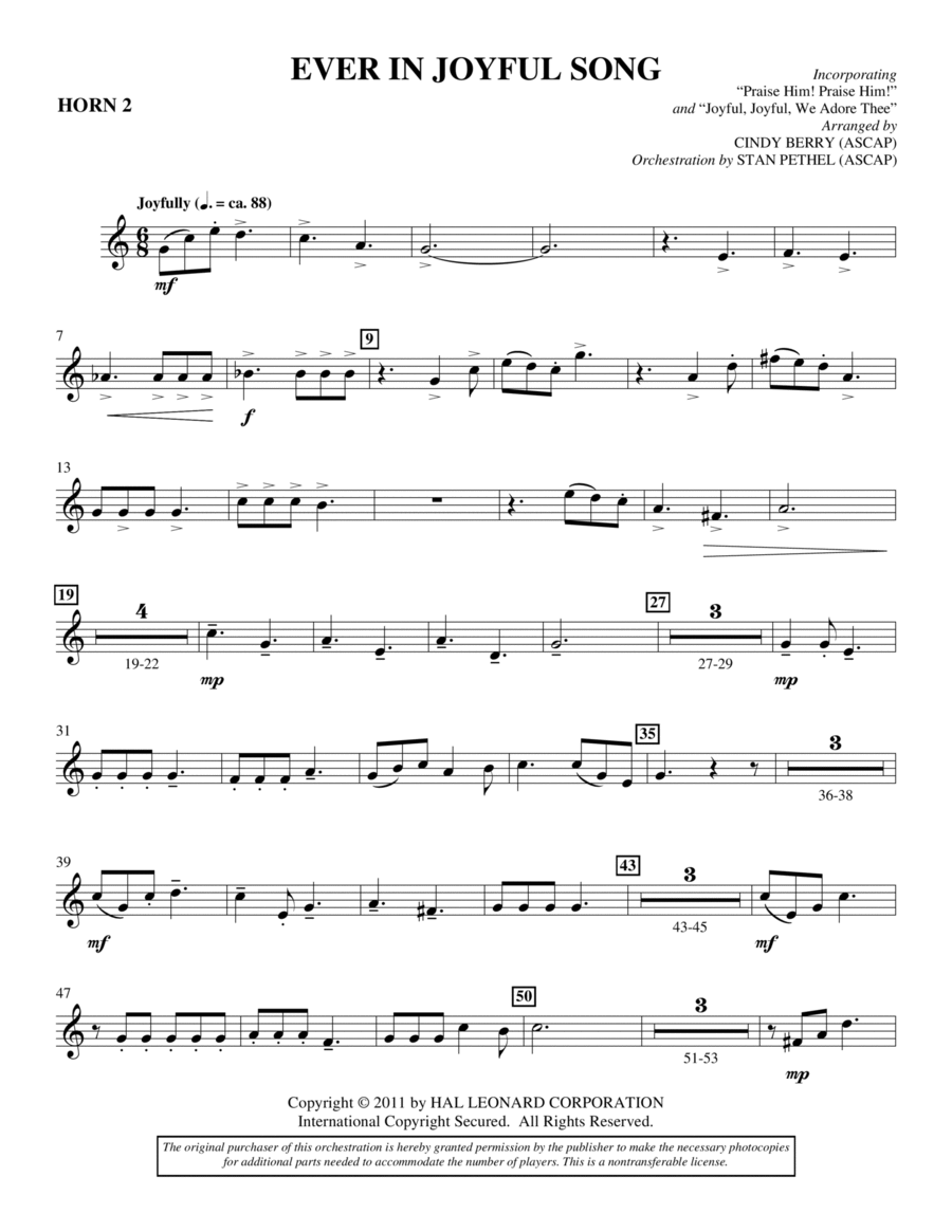 Ever In Joyful Song - F Horn 2 Choir scores gallery preview page 1