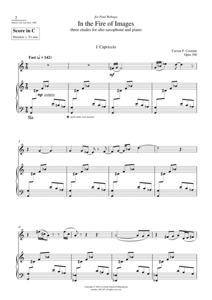 Carson Cooman: In the Fire of Images: Three Etudes (2002) for alto saxophone and piano