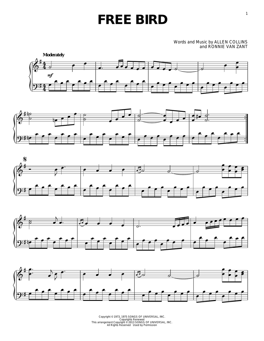 Free Bird Free Bird Piano Solo scores gallery preview page 1