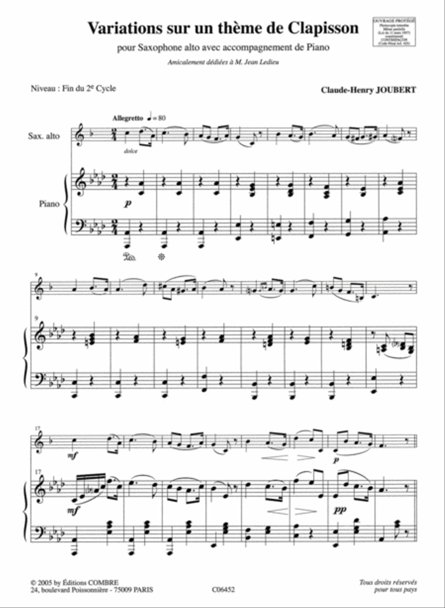 Variations sur un theme de Clapisson Alto Saxophone scores gallery preview page 2