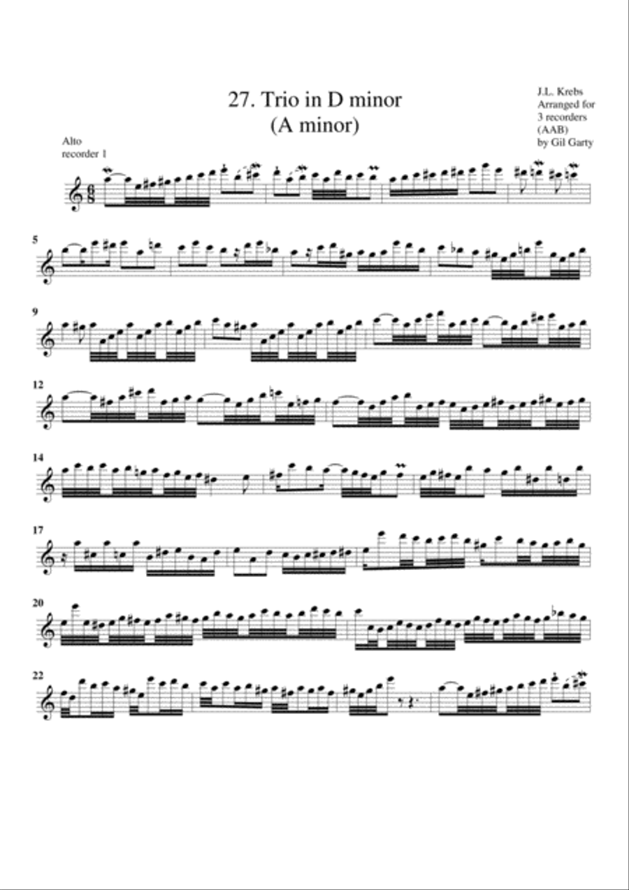 Organ trio in D minor (Breitkopf edition no.27) (arrangement for 3 recorders)