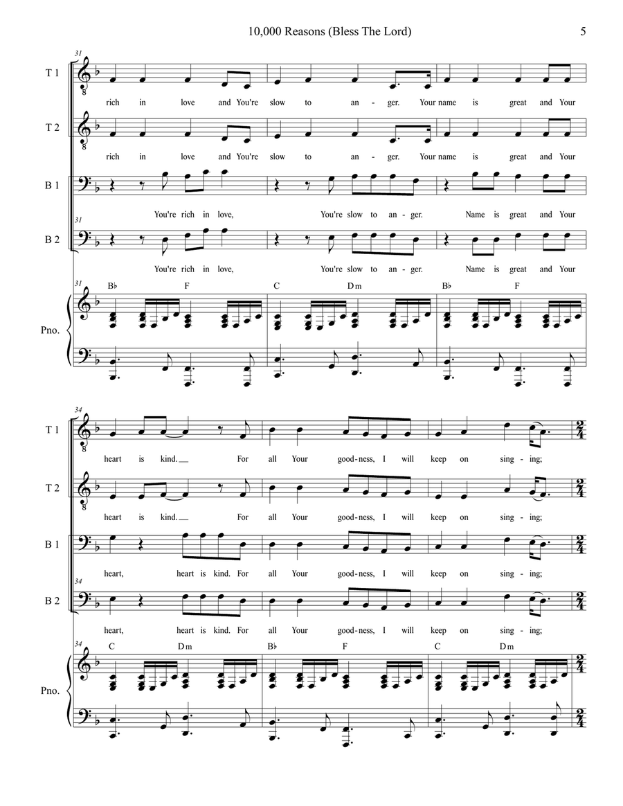 10,000 Reasons (Bless The Lord) TTBB scores gallery preview page 5