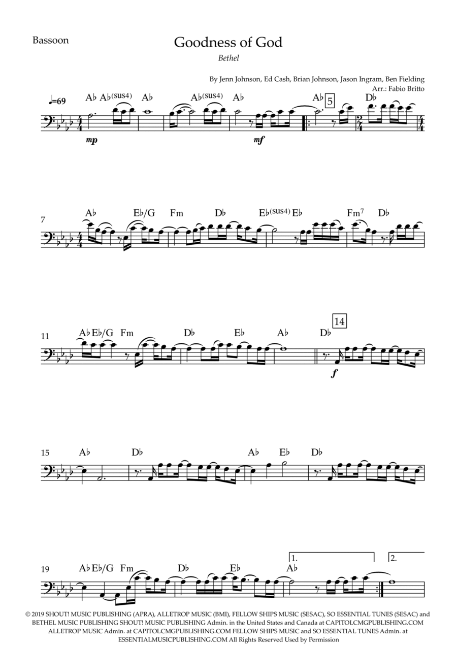 Goodness Of God Bassoon Solo scores gallery preview page 1