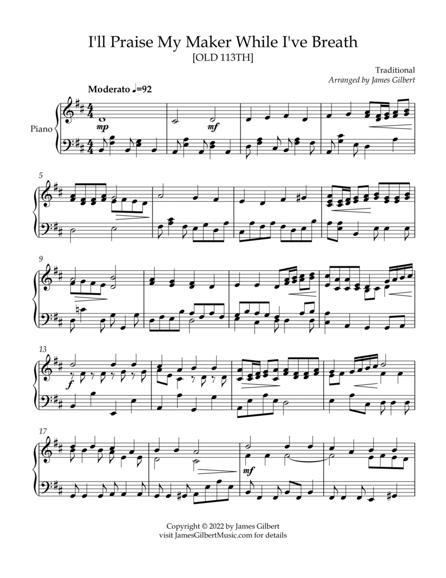 I'll Praise My Maker While I've Breath Piano Solo scores gallery preview page 1