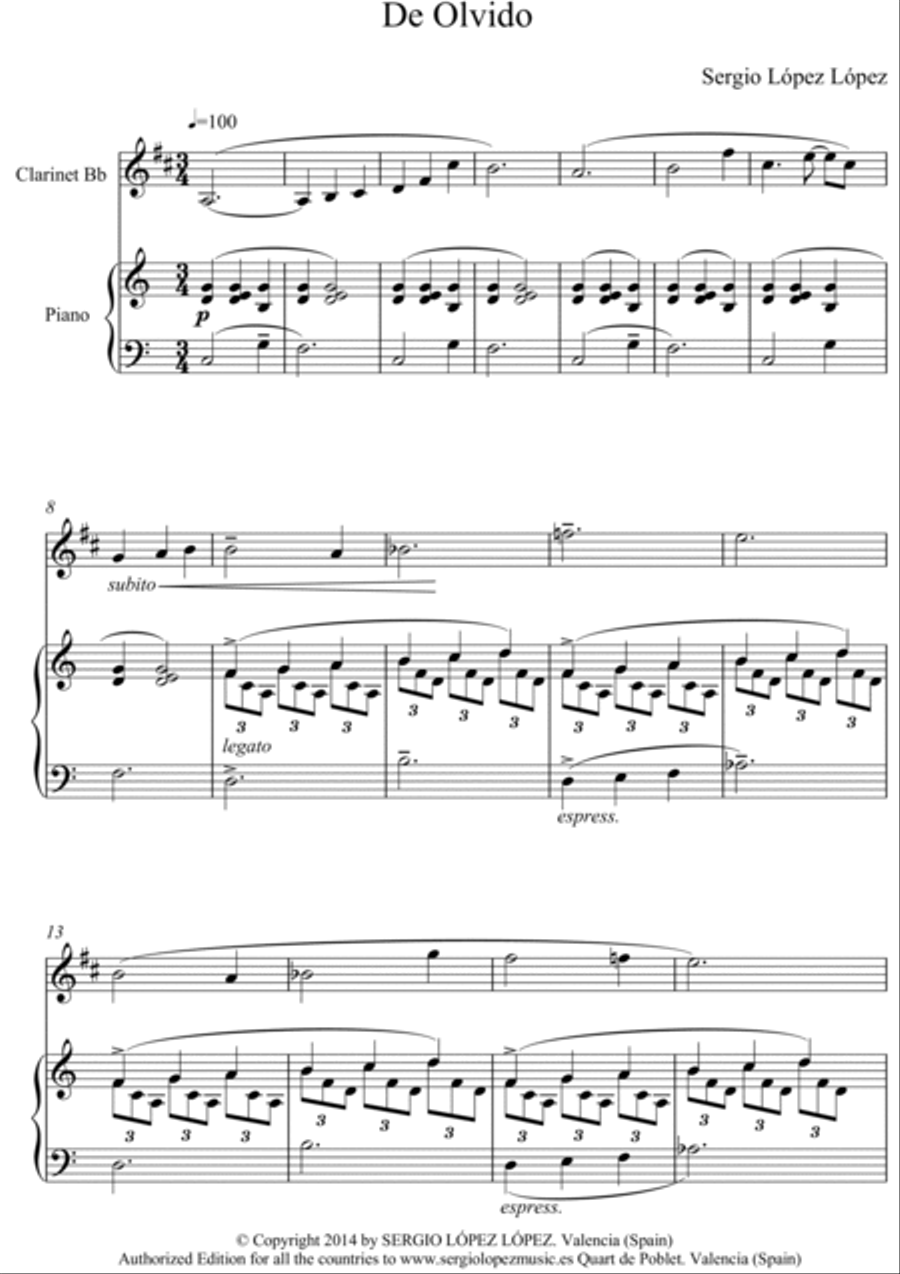 De Olvido Clarinet Solo scores gallery preview page 2