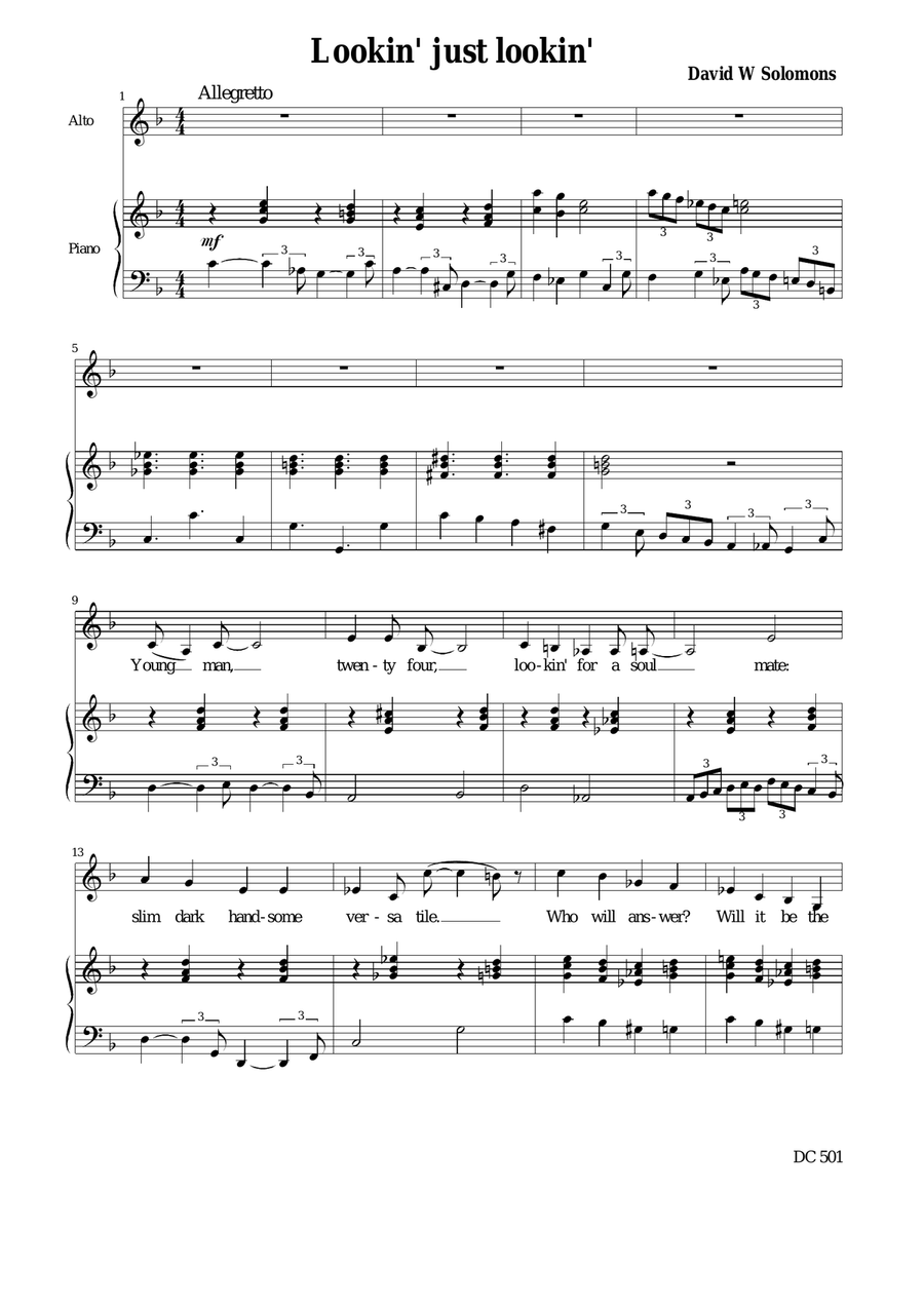 Looking just looking in the personal ads (Alto and piano) Alto Voice scores gallery preview page 1