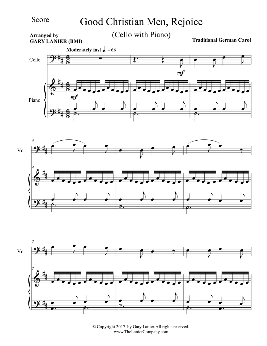 GOOD CHRISTIAN MEN, REJOICE (Cello with Piano & Score/Part) Piano scores gallery preview page 2