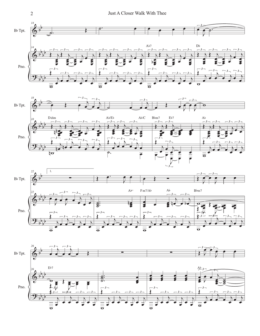 Just A Closer Walk With Thee (Bb-Trumpet solo and Piano) Just A Closer Walk With Thee (Bb-Trumpet solo and Piano) Trumpet Solo scores gallery preview page 2