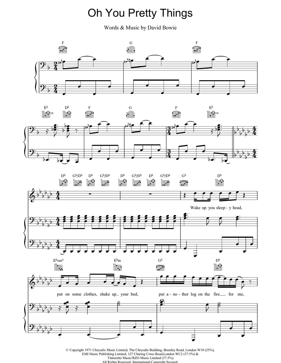 Oh! You Pretty Things Piano, Vocal, Guitar scores gallery preview page 1