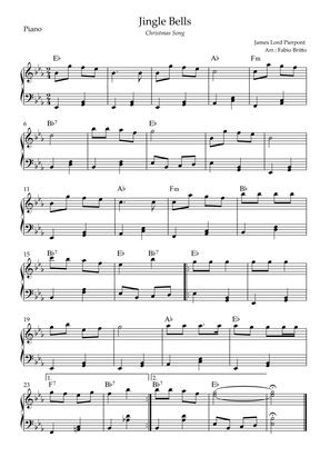 Jingle Bells (Christmas Song) for Easy Piano Solo with Chords (Eb Major)