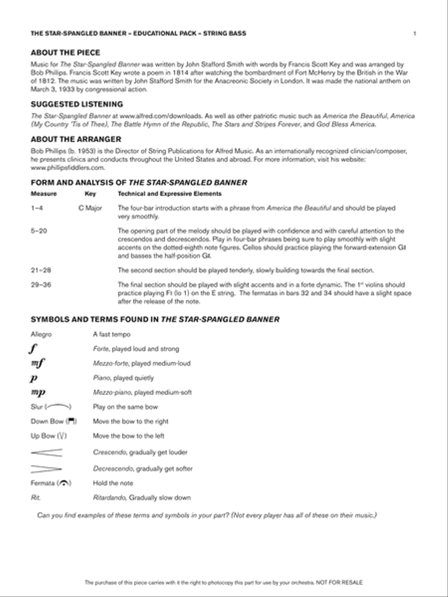 The Star-Spangled Banner: Bass Educational Pack String Orchestra scores gallery preview page 1