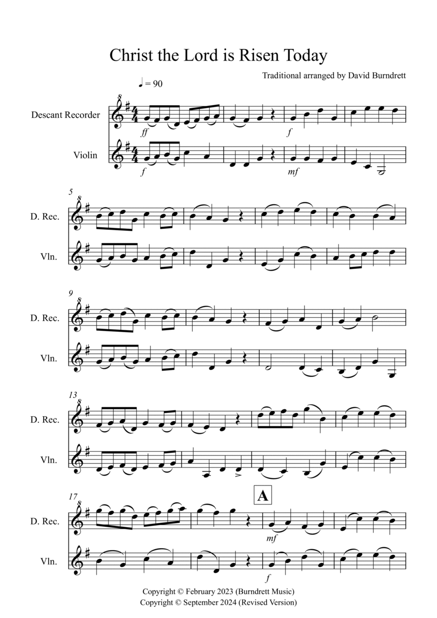 Book cover for Christ The Lord is Risen Today for Descant Recorder and Violin Duet