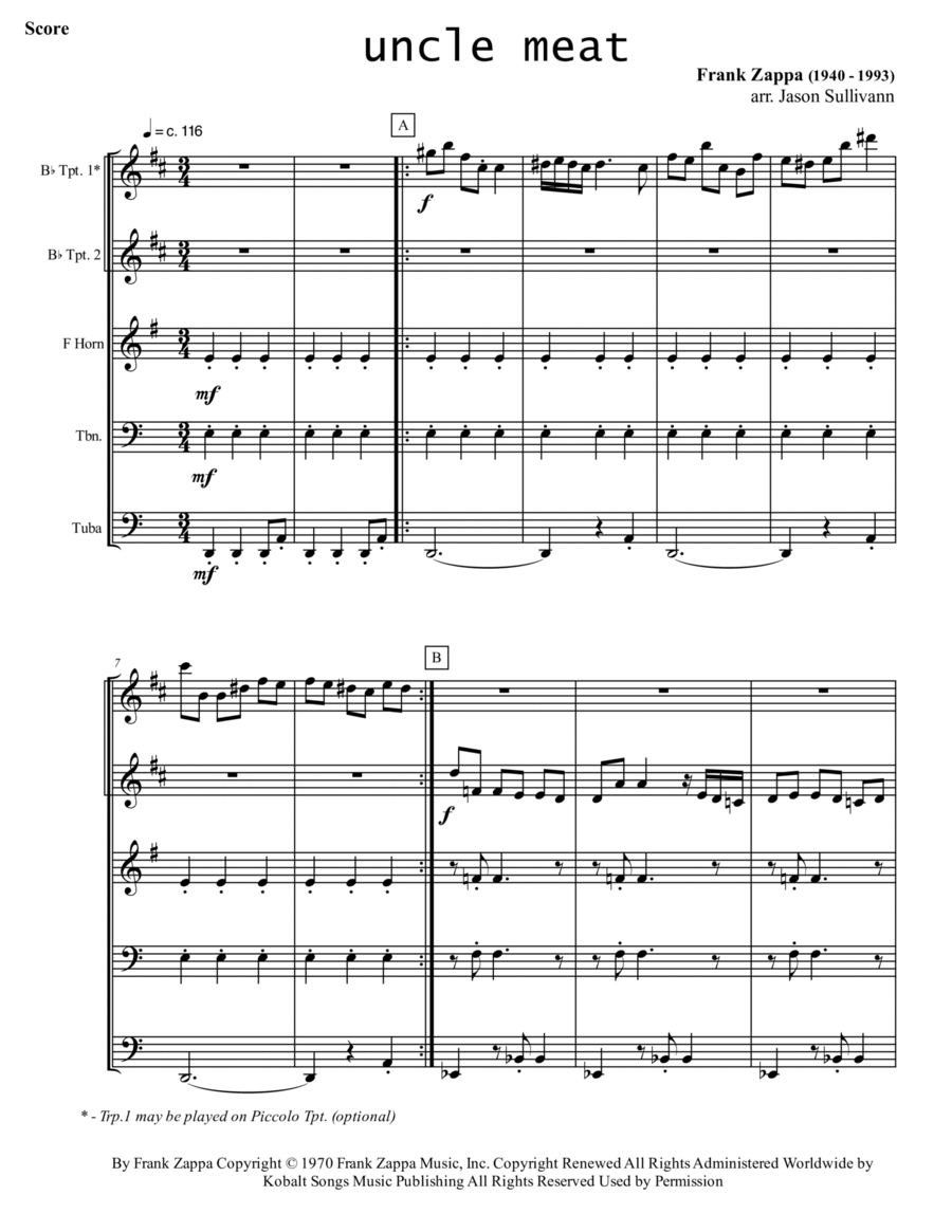 Uncle Meat Brass Ensemble scores gallery preview page 1