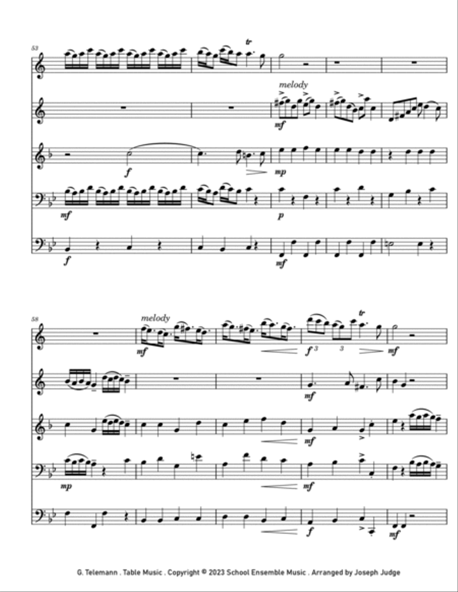 Table Music by Telemann for Brass Quintet in Schools Brass Quintet scores gallery preview page 6
