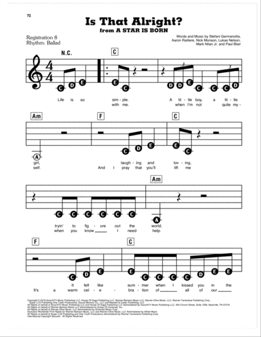 Is That Alright? (from A Star Is Born) Electronic Keyboard scores gallery preview page 1